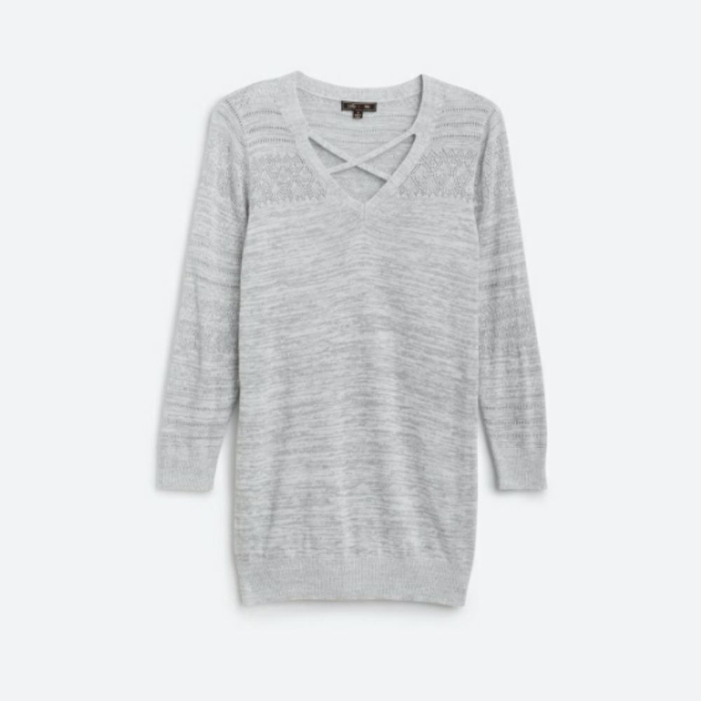 🌸 Lety & Me Niki Pointelle 3/4 Sleeve Pullover Light Gray Medium